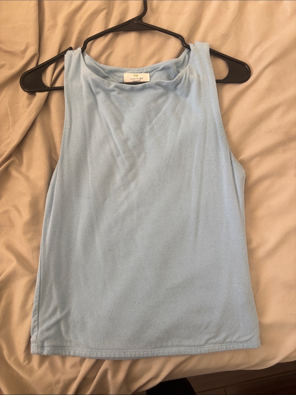 Light Blue Sleeveless Crewneck Tank Top - Live in the moment